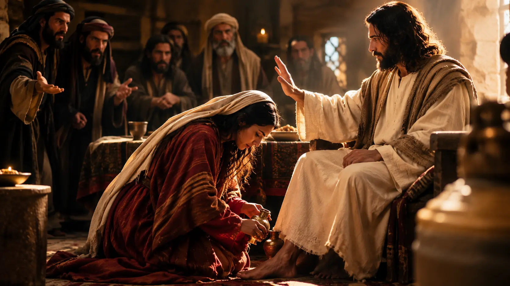 Mary washing Jesus's feet.